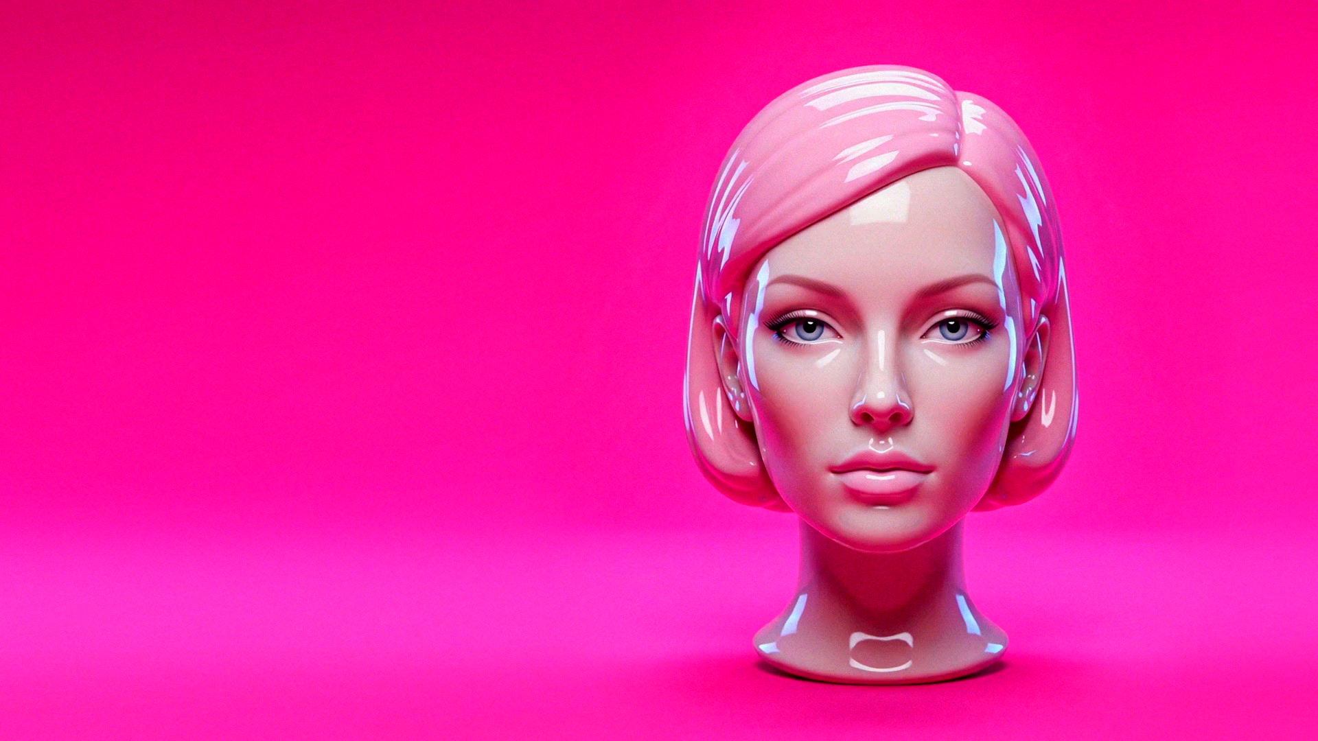 One porcelain head, holding still.